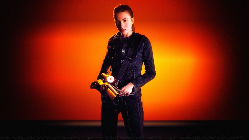Woman Holding Weapon — Red