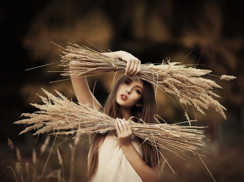 Woman Holding Wheat — Brown