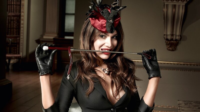 Woman Holding Whip — Black, Dramatic