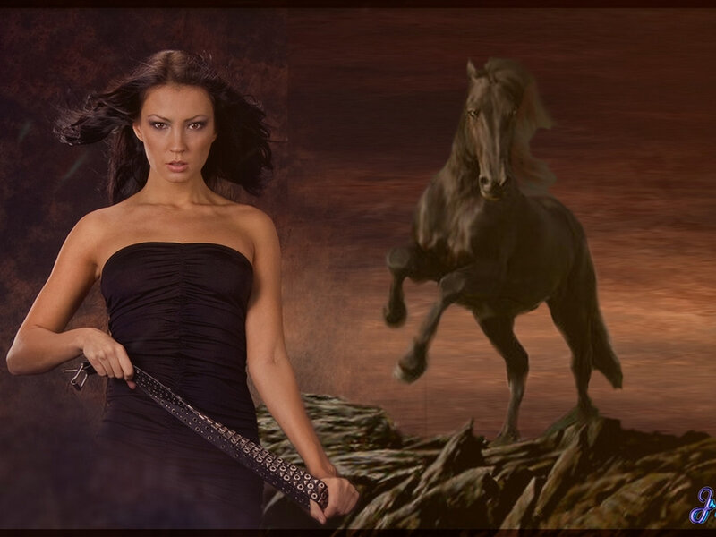 Woman Holding Whip — Black