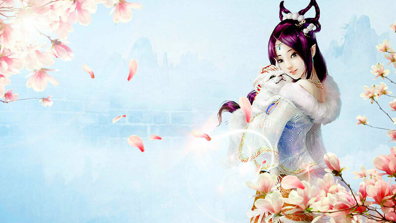 Woman Holding White Cat — Blue, Serene