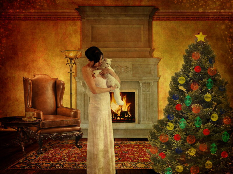 Woman Holding White Cat — Brown