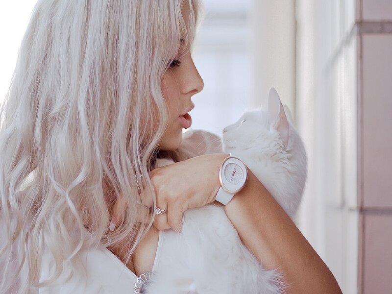 Woman Holding White Cat — Calm