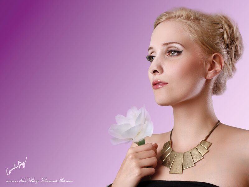 Woman Holding White Flower — Purple