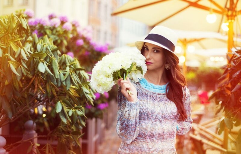 Woman Holding White Flowers — Serene, Afternoon, Photograph