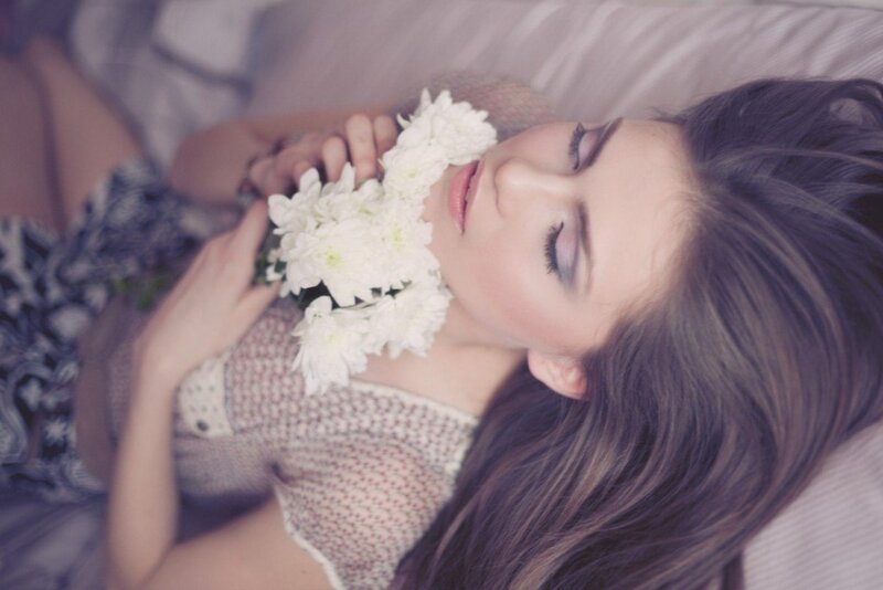 Woman Holding White Flowers — Serene, Photograph