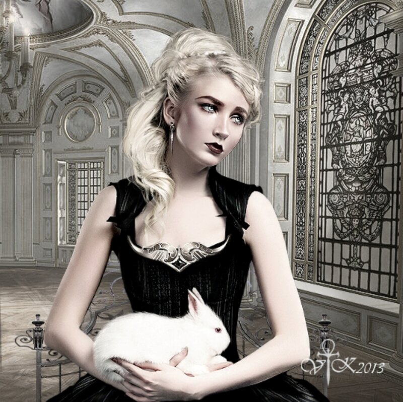 Woman Holding White Rabbit — Black