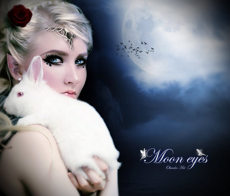 Woman Holding White Rabbit — Blue, Dramatic