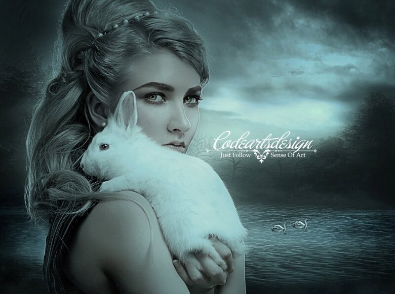 Woman Holding White Rabbit — Gray
