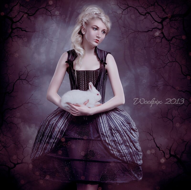 Woman Holding White Rabbit — Purple
