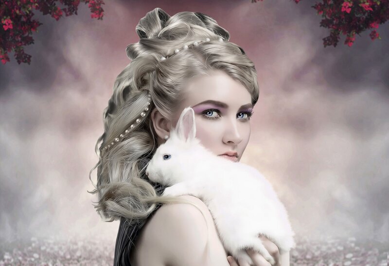 Woman Holding White Rabbit — Serene