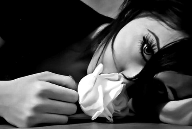 Woman Holding White Rose — Black, Dramatic, Photograph, Hand
