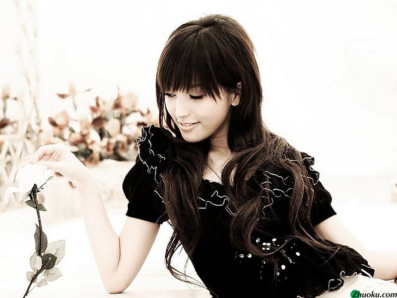 Woman Holding White Rose — Black