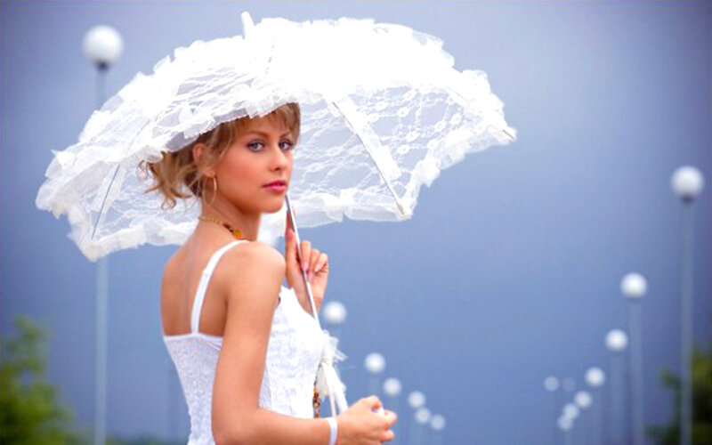 Woman Holding White Umbrella