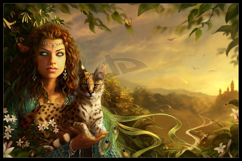 Woman Holding Wild Cat — Green, Serene