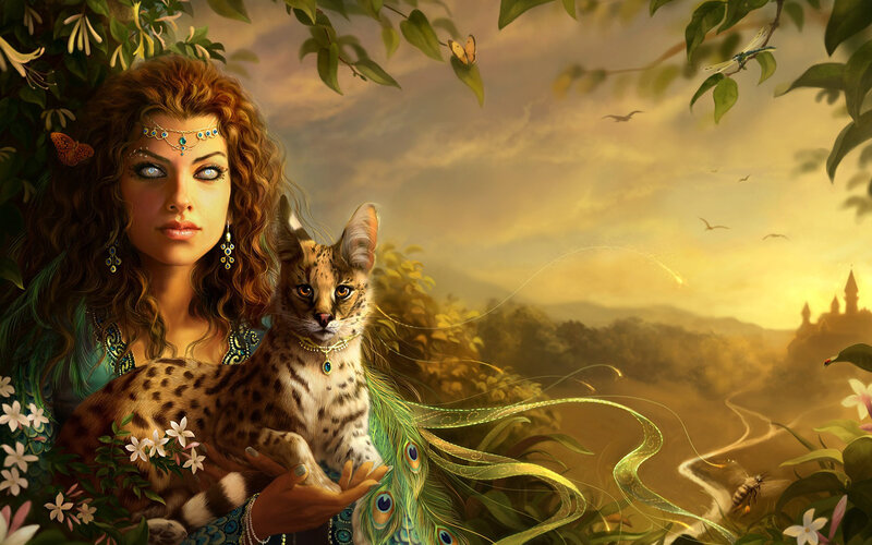 Woman Holding Wild Cat — Green