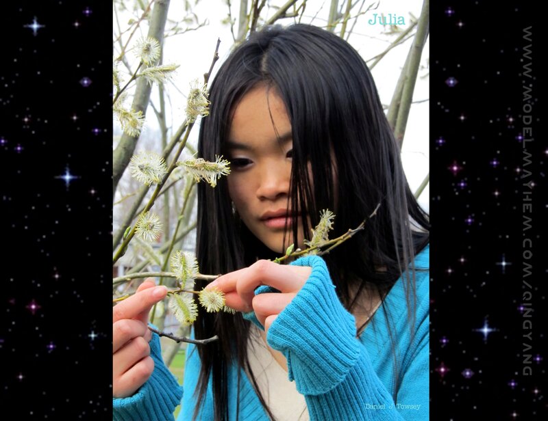 Woman Holding Willow Branch — Blue