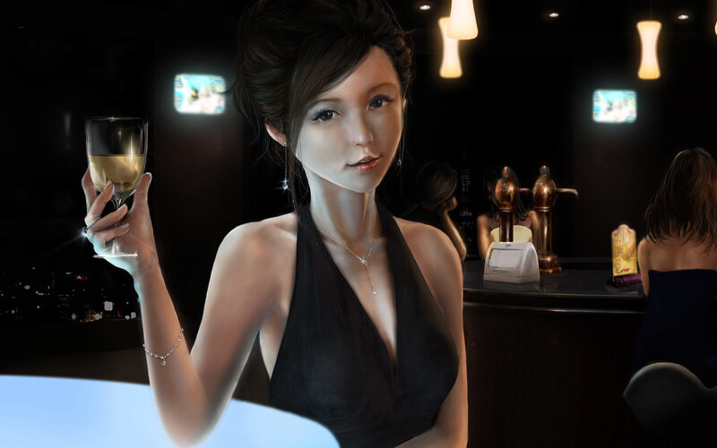 Woman Holding Wine Glass — Black, Dramatic