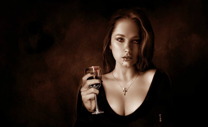 Woman Holding Wine Glass — Brown, Dramatic, Night