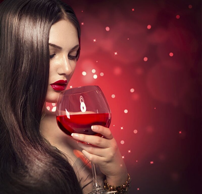 Woman Holding Wine Glass — Red, Dramatic, Photograph