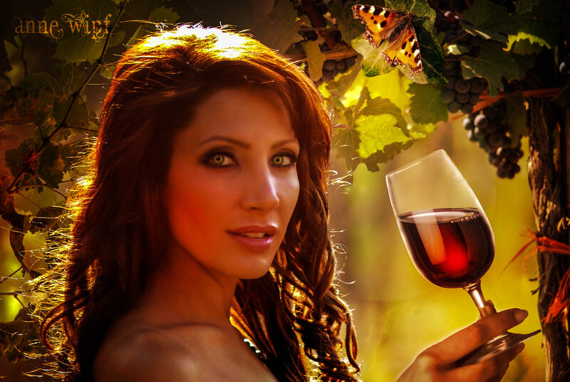 Woman Holding Wine Glass — Red, Dramatic, Sunset