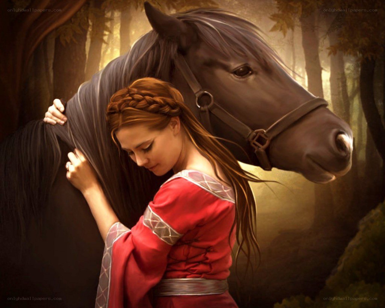 woman hugging a horse
