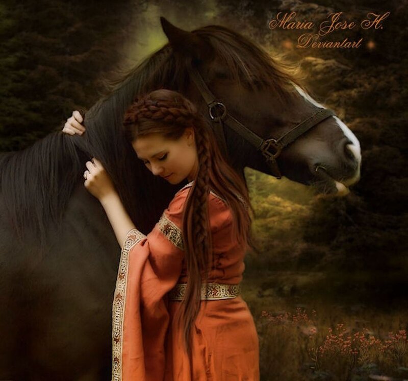 Woman Hugging a Horse — Brown