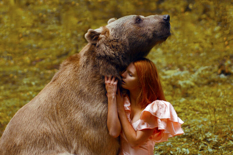 Woman Hugging Bear — Brown