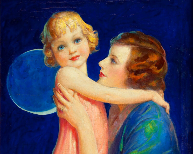 Woman Hugging Child — Blue, Serene