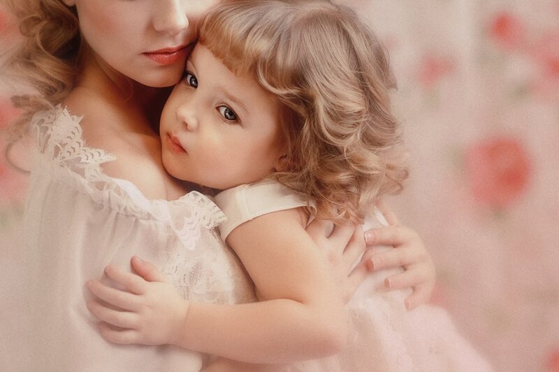 Woman Hugging Child — Pink, Tender