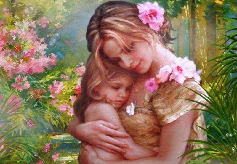 Woman Hugging Child — Pink