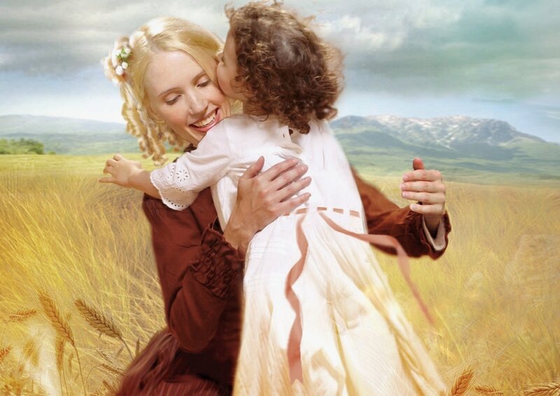 Woman Hugging Child — Yellow, Serene