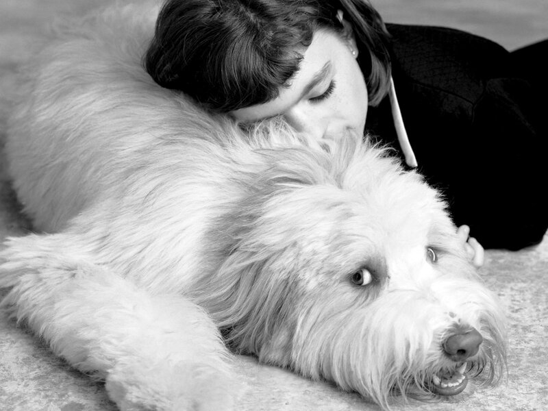 Woman Hugging Dog — Black, Calm