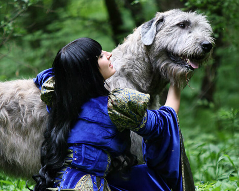 Woman Hugging Dog — Blue