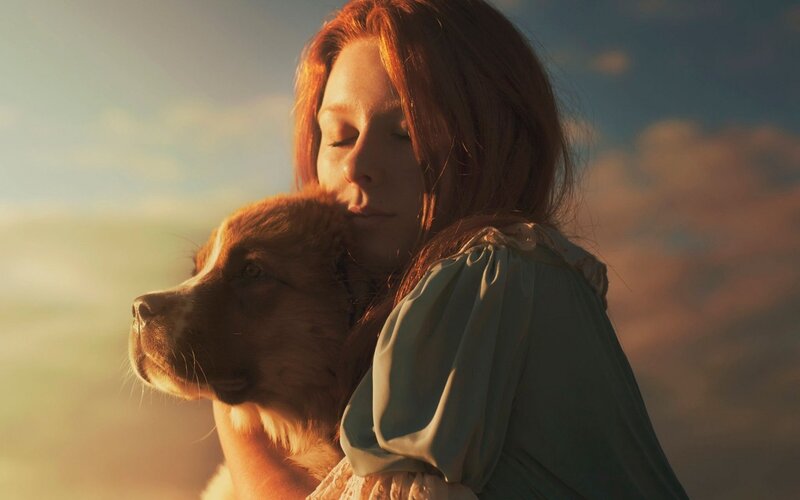 Woman Hugging Dog — Orange, Serene