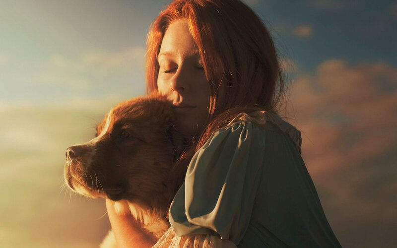 Woman Hugging Dog — Orange