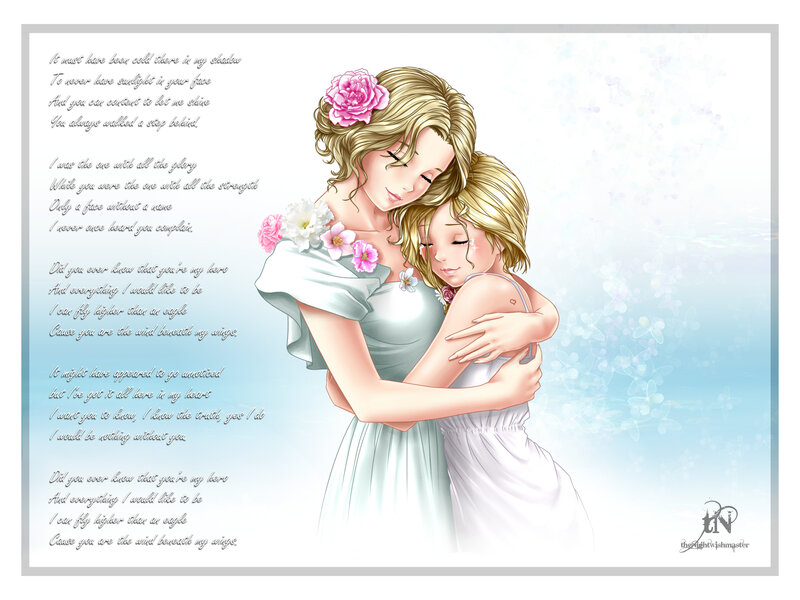 Woman Hugging Girl — White