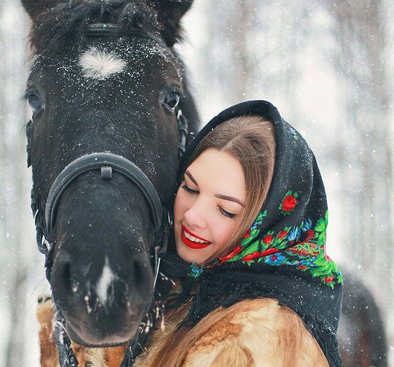 Woman Hugging Horse — Black, Peaceful