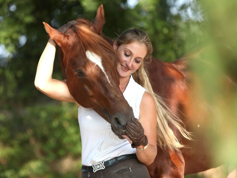 Woman Hugging Horse — Brown, Peaceful