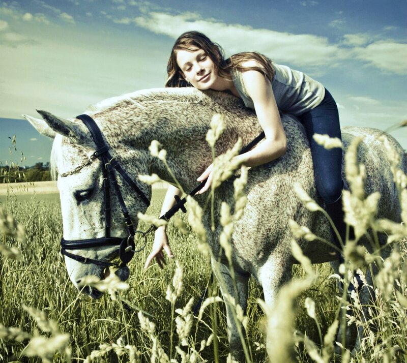 Woman Hugging Horse — Green