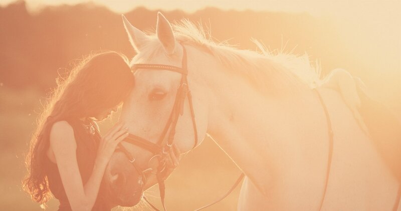 Woman Hugging Horse — Orange