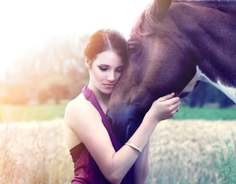 Woman Hugging Horse — Purple