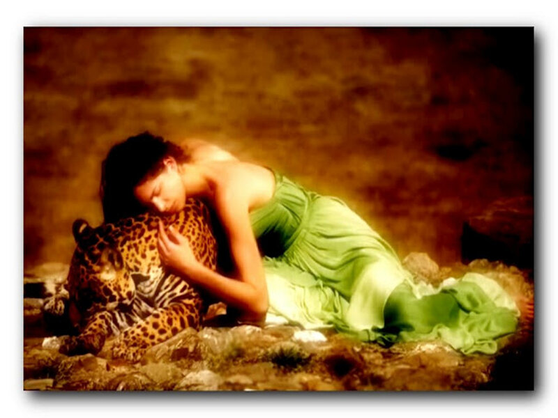Woman Hugging Jaguar — Green