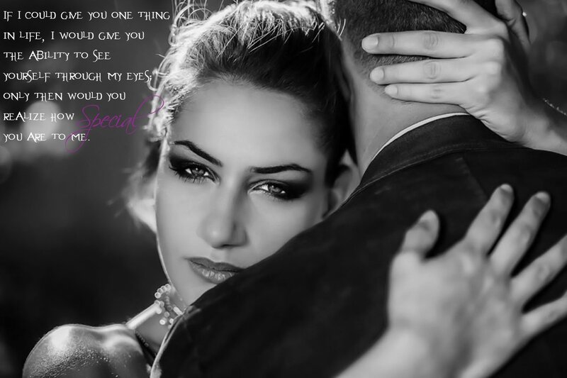 Woman Hugging Man — Black, Intimate, Photograph, Text