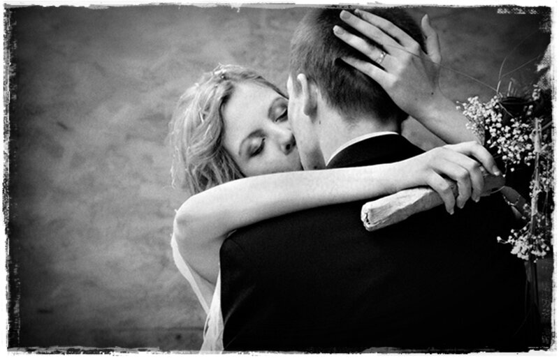 Woman Hugging Man — Black, Intimate, Photograph