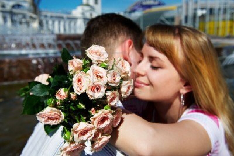 Woman Hugging Man — Pink, Romantic