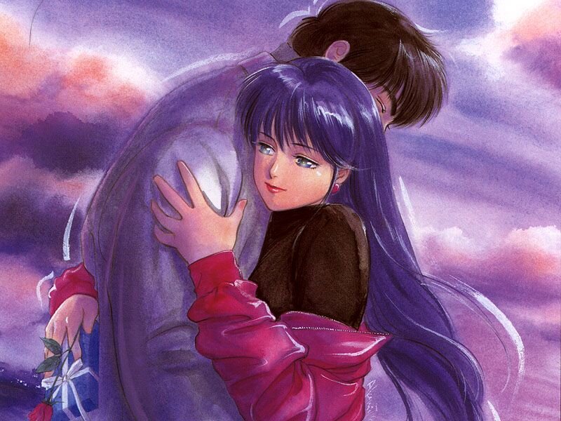 Woman Hugging Man — Purple