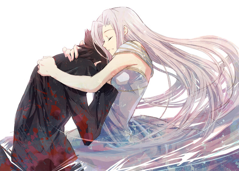 Woman Hugging Man — White