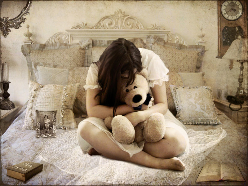 Woman Hugging Teddy Bear — Beige