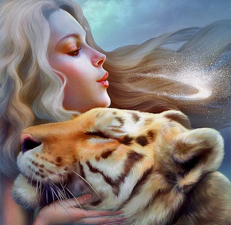 Woman Hugging Tiger
